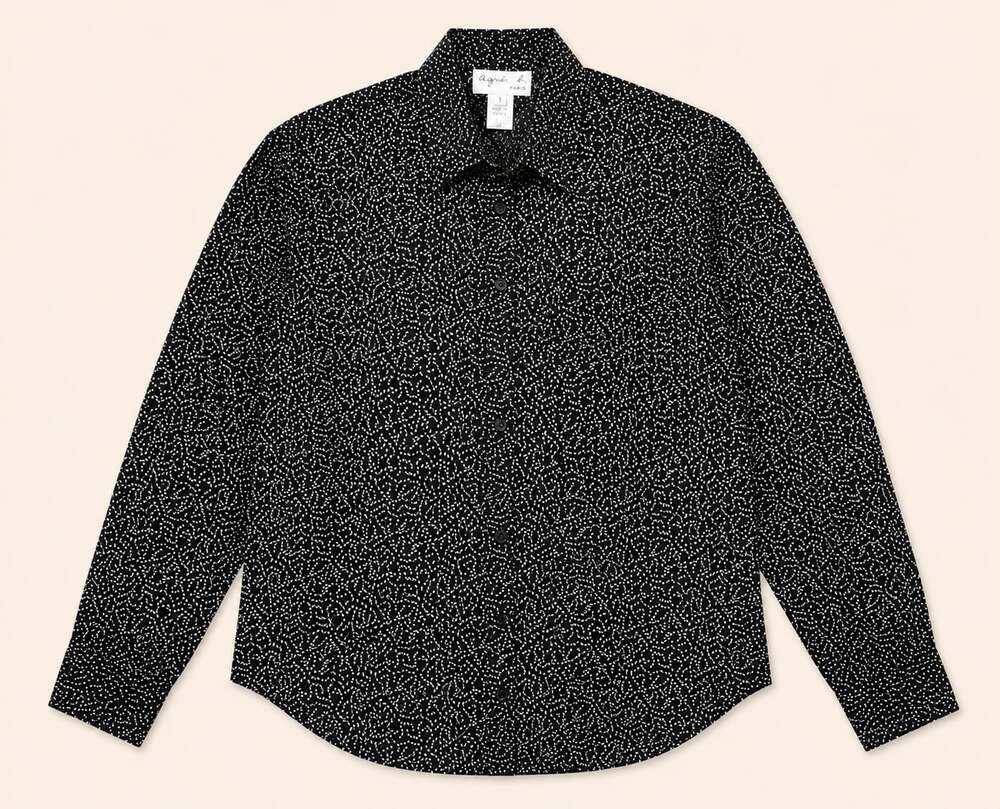 Vintage Agnès b. Paris Speckled Long Sleeve Button Up Shirt Made in France